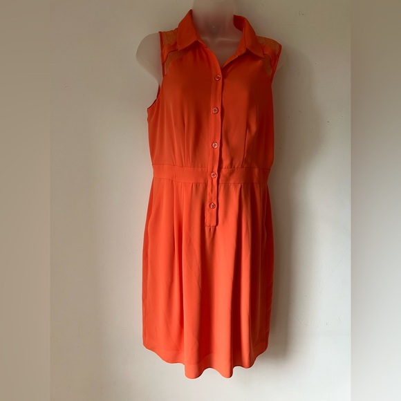 Muse Women’s Orange Sleeveless Button Front Lace Back Dress Size 6 - Picture 4 of 7